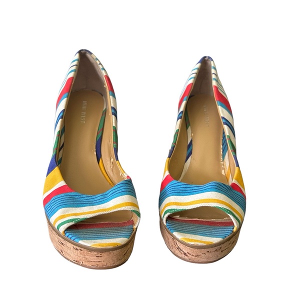 Nine West Wild Thingo Multi-Colored Striped Wedges Heels Shoes Size 8 - Picture 3 of 11